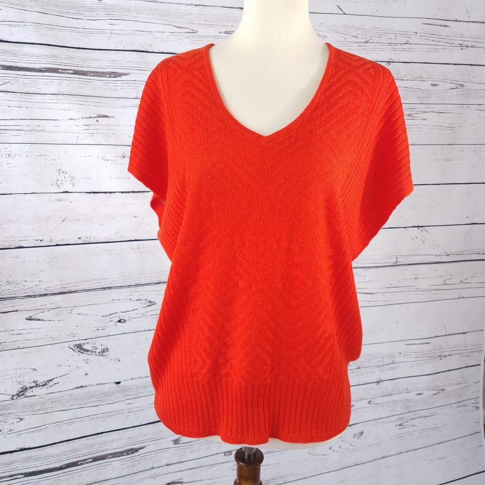 New York & Co. Knit Orange Dolman Short Sleeve Top